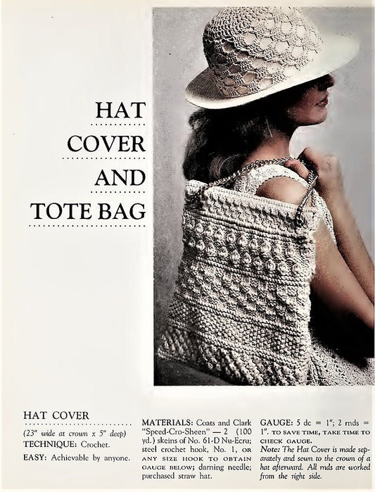 Vintage Thread Crochet Womens Hat Cover and Knitted Tote Bag Purse Set Pattern PDF Instant Digital Download Knitting Crochet Patterns 4 Ply