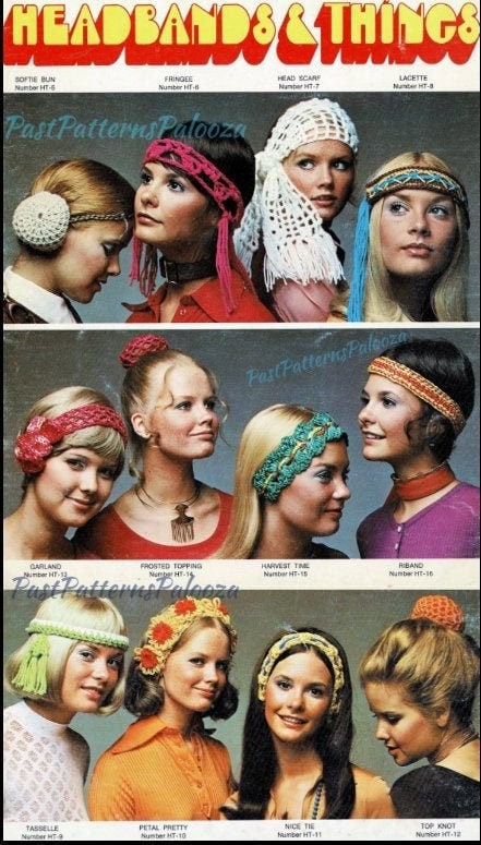 Vintage Crochet Patterns Womens Retro '70s Hairbands Headbands Bun Holders PDF Instant Digital Download Hippie Gypsy Boho Flower Power 4 Ply