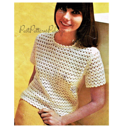 Vintage Crochet Pattern Womens Pretty Lace Sweater Top Short Sleeved Jumper PDF Instant Digital Download Shell Stitch Trim 4 Ply
