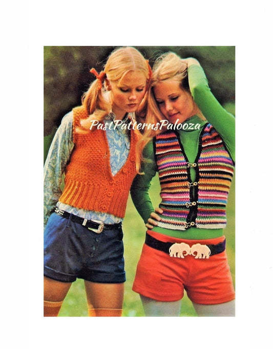 Vintage Crochet Pattern Womens Cropped Cardi Vest & Rainbow Stripe Vest Rib Tickler Tank Halter Tops Retro PDF Instant Digital Download