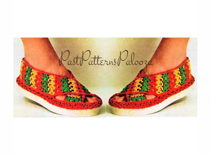 Vintage Crochet Pattern Womens Slip On Shoes Crossover Sandals PDF Instant Digital Download 3 Sizes Cotton Thread Retro Boho Chic
