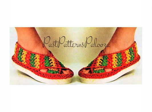 Vintage Crochet Pattern Womens Slip On Shoes Crossover Sandals PDF Instant Digital Download 3 Sizes Cotton Thread Retro Boho Chic