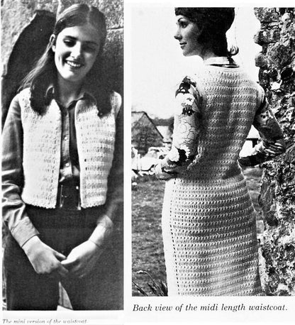Vintage Crochet Pattern Womens Maxi Vest Long Lace Waistcoat PDF Instant Digital Download Groovy Mod Boho Maxi Midi or Mini Tunics 4 Ply