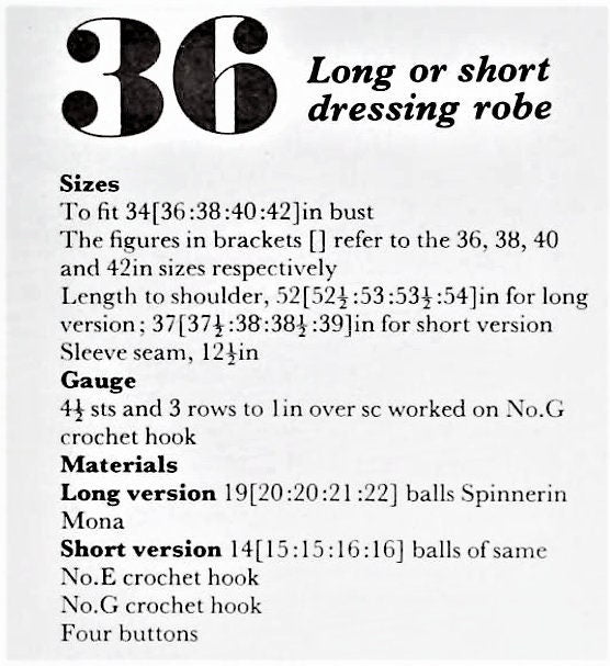 Vintage Crochet Pattern Womens Maxi Dressing Gown Robe PDF Instant Digital Download Boho Chic Long or Short Sleep Bath Robe 5 Ply