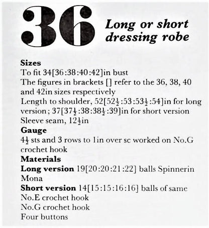 Vintage Crochet Pattern Womens Maxi Dressing Gown Robe PDF Instant Digital Download Boho Chic Long or Short Sleep Bath Robe 5 Ply