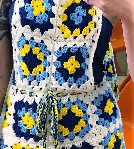 Vintage Crochet Pattern Granny Squares Shortalls Overalls PDF Instant Digital Download Retro 70s Boho Bib Shorts Groovy Hippie Wear