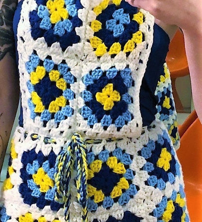 Vintage Crochet Pattern Granny Squares Shortalls Overalls PDF Instant Digital Download Retro 70s Boho Bib Shorts Groovy Hippie Wear