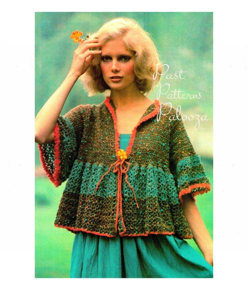 Vintage Crochet Pattern Womens Lacy Victorian Smock Jacket Tunic Top PDF Instant Digital Download Retro 70s Combing Jacket 10 Ply