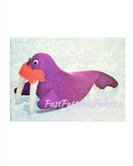 Vintage Sewing Pattern 21" Retro Felt Fabric Walrus Soft Sculpture Plush Toy PDF Instant Digital Download Arctic Animal Kitsch Yarn Mustache