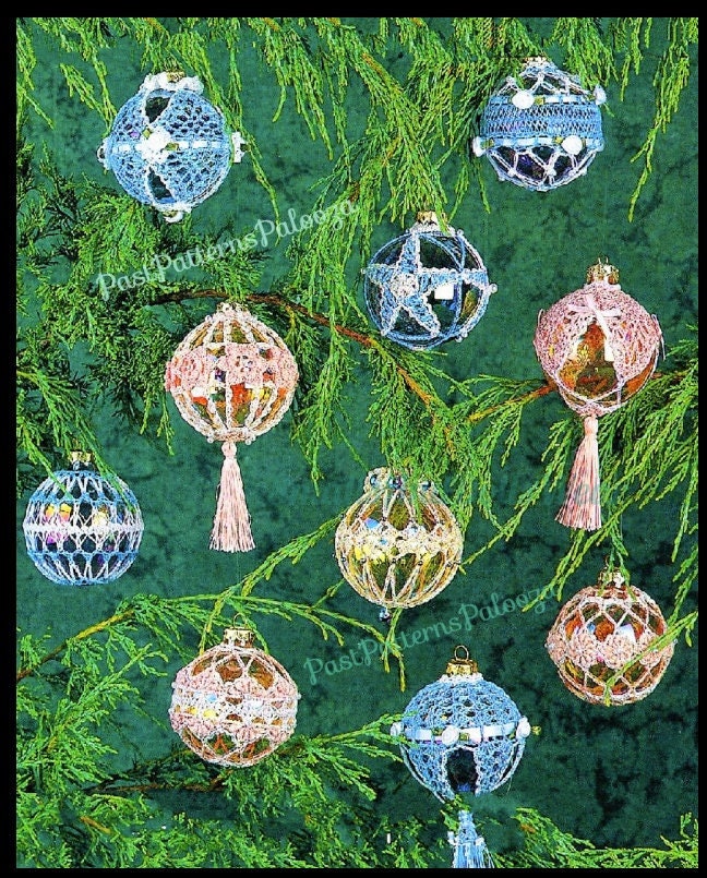 Vintage Crochet Pattern Lacy Christmas Ball Ornament Slipcovers PDF Instant Digital Download Tree Ball Holders Covers 10 Designs
