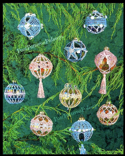Vintage Crochet Pattern Lacy Christmas Ball Ornament Slipcovers PDF Instant Digital Download Tree Ball Holders Covers 10 Designs