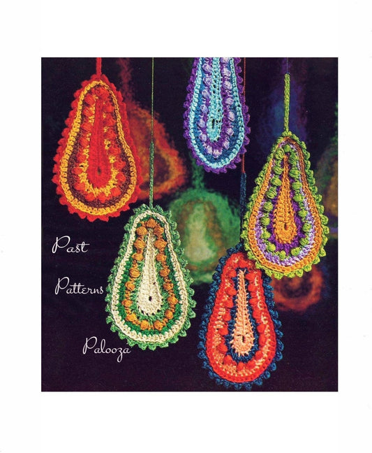 Vintage Crochet Pattern 5" Paisley Pear Drop Christmas Ornaments Jewel Tones PDF Instant Digital Download Retro Groovy Mod Tree Trim