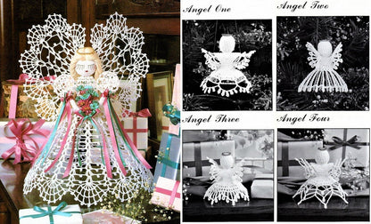 Vintage Crochet Patterns Cotton Thread Lace Ribbons Christmas Angel Doll Centerpiece and Ornaments PDF Instant Digital Download 4 Designs