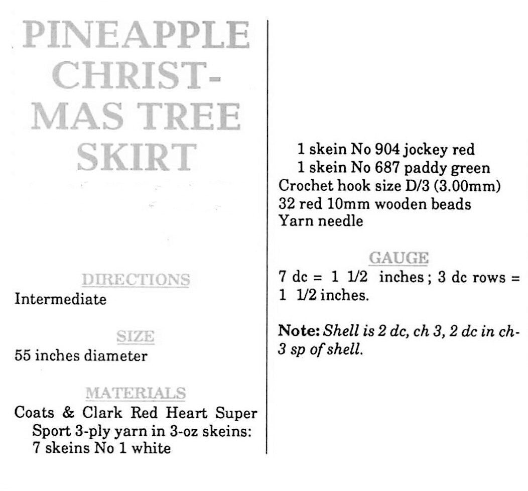 Vintage Crochet Pattern 55" Pretty Pineapples Christmas Tree Skirt PDF Instant Digital Download 3 Plied Worsted