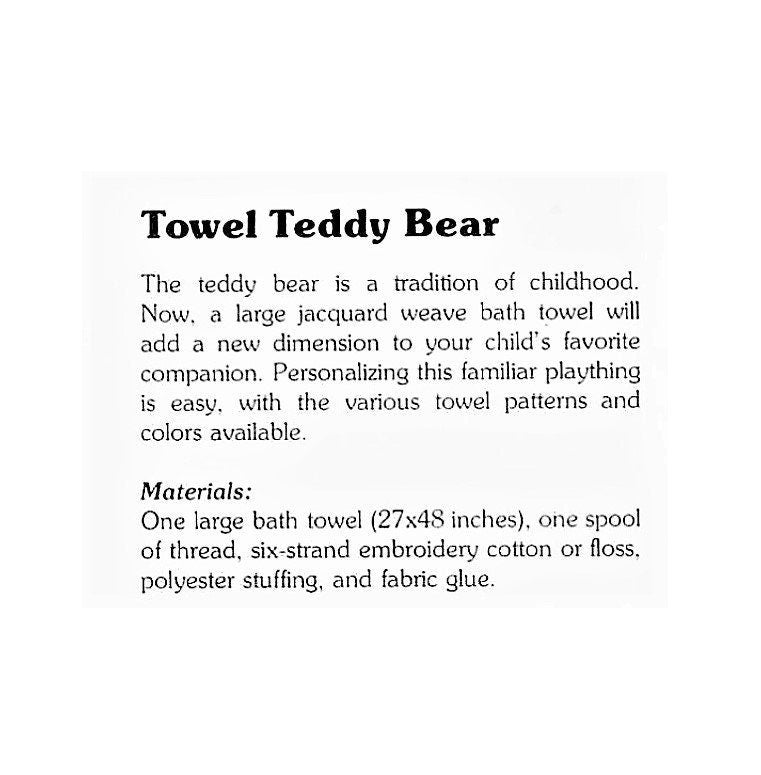Vintage Sewing Pattern 30" Jacquard Bath Towel Teddy Bear PDF Instant Digital Download Retro Soft Stuffed Animal Toy