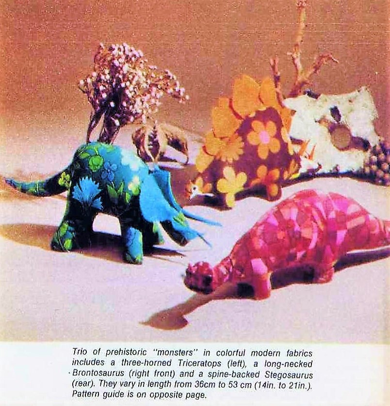 Vintage Sewing Pattern Retro Mod Fabric Dinosaurs Soft Sculpture Toys PDF Instant Digital Download 1970s Plush Toy Dinos 14 - 21 inches
