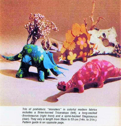 Vintage Sewing Pattern Retro Mod Fabric Dinosaurs Soft Sculpture Toys PDF Instant Digital Download 1970s Plush Toy Dinos 14 - 21 inches