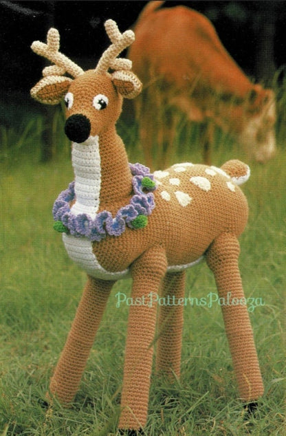 Vintage Crochet Pattern Large 33" Reindeer Amigurumi PDF Instant Digital Download Plush Stuffed Soft Toy Whitetail Deer Forest Animal 10 Ply