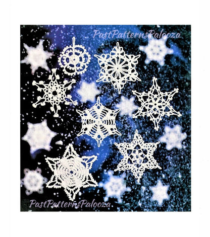 Vintage Crochet Christmas Pattern Seven Lacy Snowflakes Ornaments PDF Instant Digital Download Cotton Thread no. 10