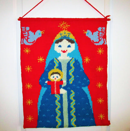 Vintage Knitting Pattern 23" Madonna and Child Christmas Wall Hanging PDF Instant Digital Download Knitted Mary Baby Jesus Panel 5 Ply