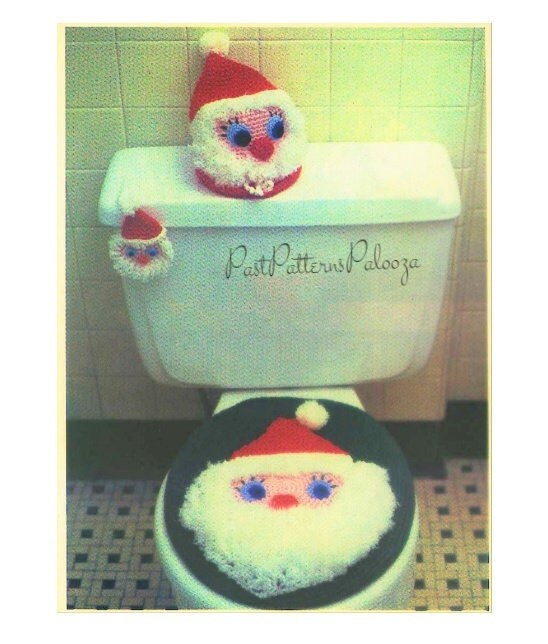 Vintage Crochet Pattern Christmas Bathroom Santa Claus Set Toilet Seat Lid Tissue and Doorknob Covers PDF Instant Digital Download 10-Ply