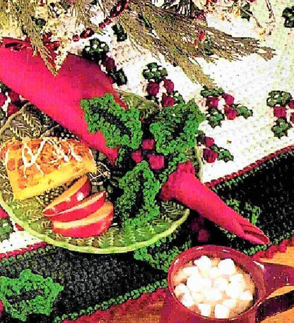 Vintage Crochet Pattern Holly Berries Christmas Stocking Tree Skirt & Napkin Ring Holder Mistletoe Set PDF Instant Digital Download 4 Ply