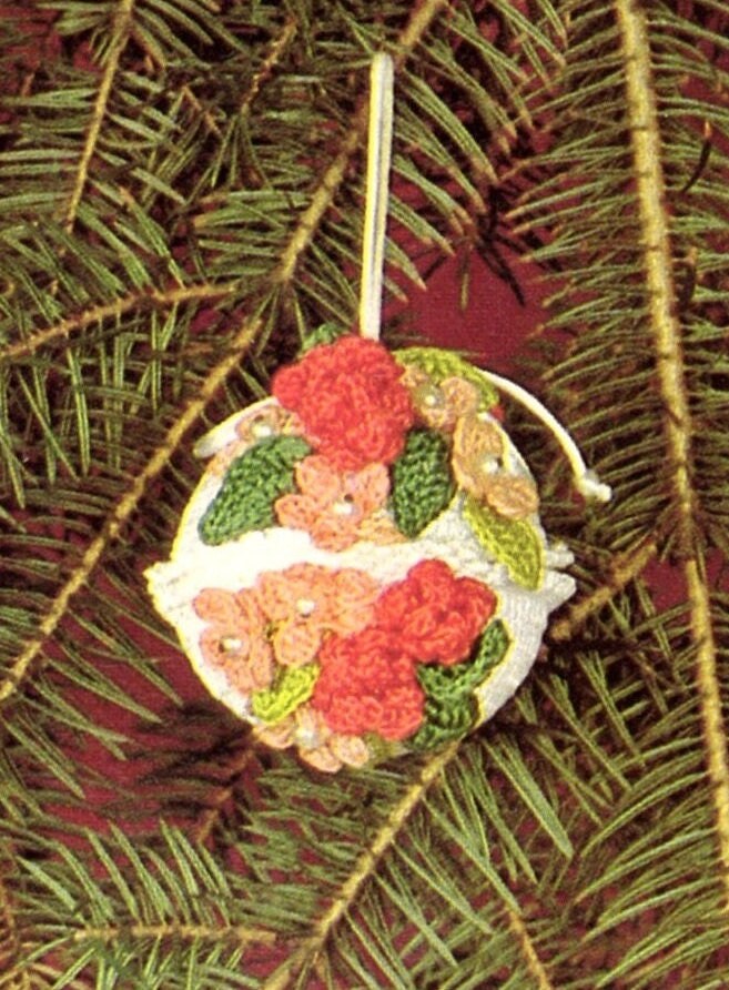 Vintage Crochet Pattern Flower Floral Christmas Tree Ball Ornament Covers Slipcovers PDF Instant Digital Download 6 Designs