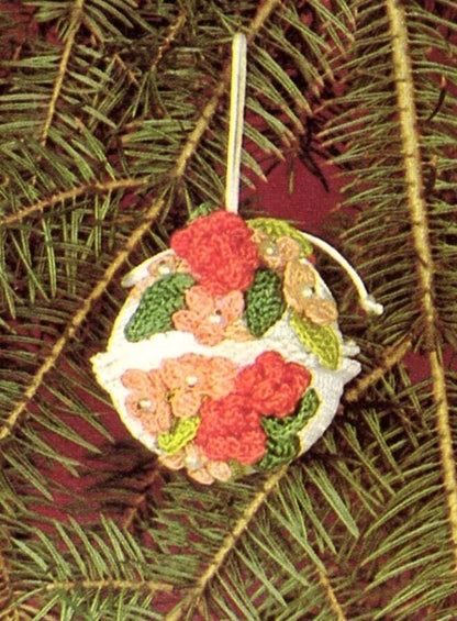 Vintage Crochet Pattern Flower Floral Christmas Tree Ball Ornament Covers Slipcovers PDF Instant Digital Download 6 Designs