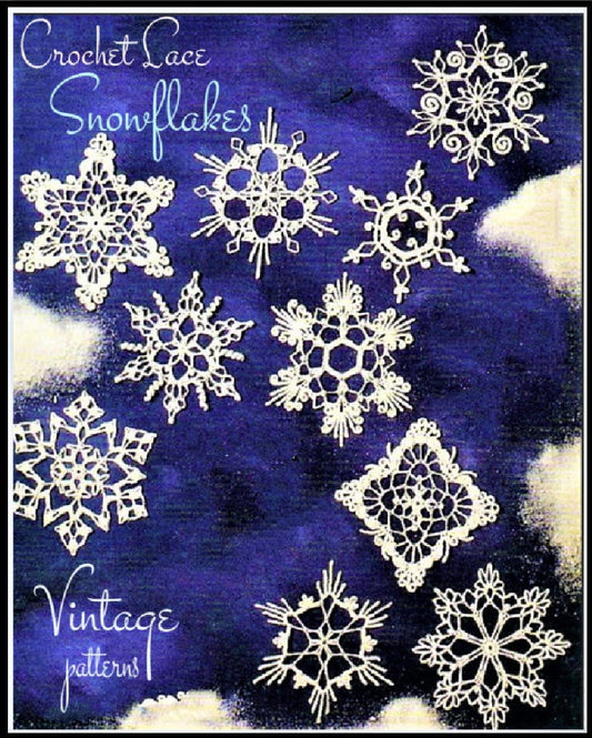 Vintage Crochet Pattern 7" White Lace Snowflakes Victorian Christmas Ornaments 10 Cotton Thread Designs PDF Instant Digital Download