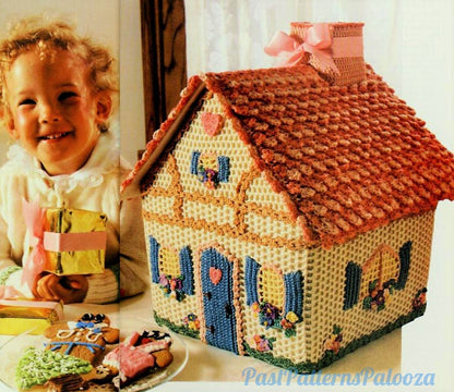 Vintage Crochet Pattern 16" Gingerbread House Confectionery Cottage Centerpiece or Christmas Goody Holder PDF Instant Digital Download