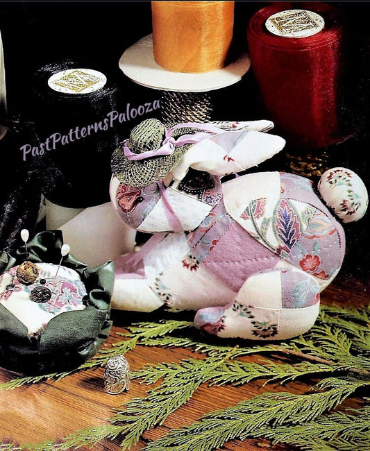 Vintage Sewing Pattern Patchwork Fabric Memory Bunny Rabbit with Cabbage Pin Cushion PDF Instant Digital Download Soft Stuffed Toy