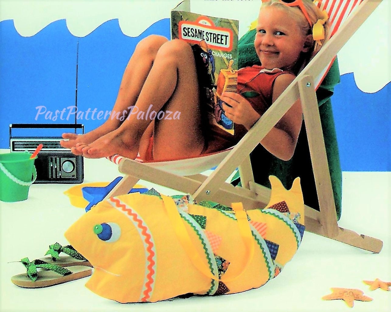 Vintage Sewing Pattern 32" Fun Fabric Fish Tote Bag Beach Swim Carry All Overnight Duffle Bag PDF Instant Digital Download