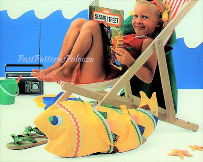 Vintage Sewing Pattern 32" Fun Fabric Fish Tote Bag Beach Swim Carry All Overnight Duffle Bag PDF Instant Digital Download