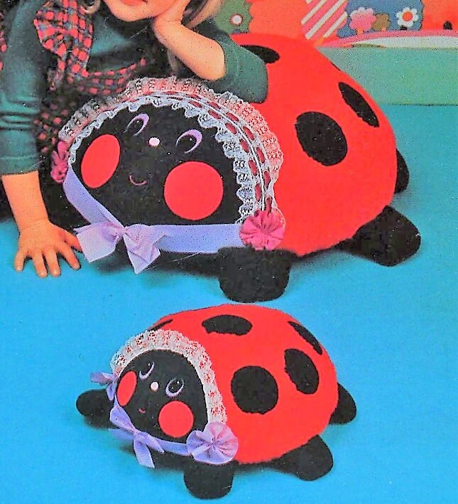 Vintage Sewing Pattern Large 18" Mama Ladybug and 9" Baby Soft Sculpture Toys Red Fur Fabric PDF Instant Digital Download Ladybird Pillow