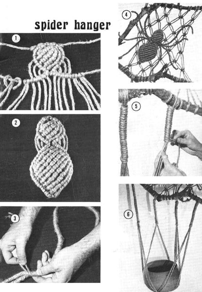 Vintage Macrame Pattern Large Spider Web Pot Holder Plant Hanger PDF Instant Digital Download Retro 1970s Jute Fiber Knotwork Novelty Hanger
