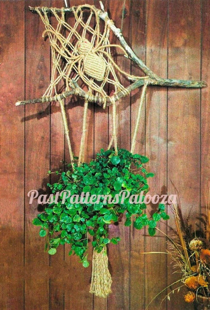 Vintage Macrame Pattern Large Spider Web Pot Holder Plant Hanger PDF Instant Digital Download Retro 1970s Jute Fiber Knotwork Novelty Hanger