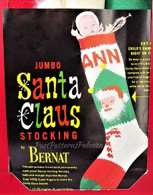 Vintage 1950s 24" Jumbo Santa Christmas Stocking Knitting Pattern PDF Instant Download Nostalgic Retro Childhood Sock 10 Ply