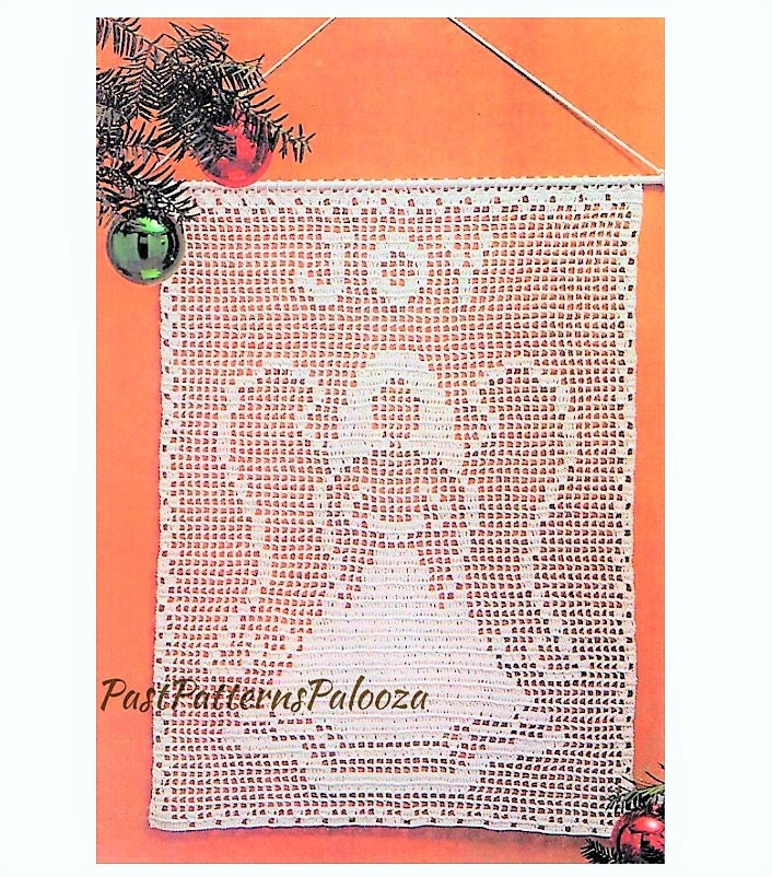 Vintage Filet Crochet Pattern Christmas Joy Angel Panel or Wall Hanging PDF Instant Digital Download Heirloom Holiday Project 18x24"