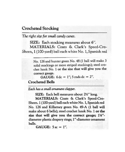 Vintage Crochet Pattern Small 6" Christmas Ornaments Stockings Mini 2" Bells PDF Instant Digital Download Mercerized Cotton Tree Trim 10 Ply