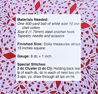 Vintage Crochet Pattern 13" Christmas Snowflakes Doily Square Mat PDF Instant Digital Download Ice Crystal Motifs Cotton Thread