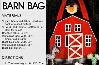 Vintage Sewing Pattern Farmyard Animals and Barn Tote Bag Cotton Prints Fabric Toys PDF Instant Digital Download Sewn Soft Scraps Playset