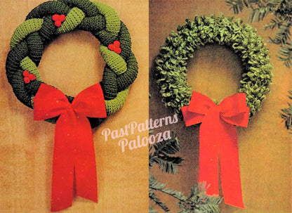 Vintage Crochet Christmas Wreath Patterns 12" Braided and Loopy Loop Stitch PDF Instant Digital Download Holiday Door Wall Hangings 10 Ply