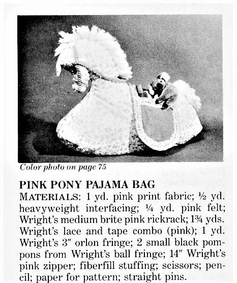 Vintage Sewing Pattern 22" Calico Pony Rocking Horse Pajama Bag Toy Fabric Bed Caddy PDF Instant Digital Download PJ Holder Pocket Saddle