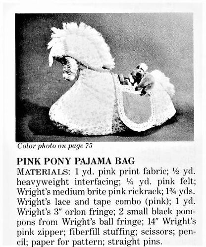 Vintage Sewing Pattern 22" Calico Pony Rocking Horse Pajama Bag Toy Fabric Bed Caddy PDF Instant Digital Download PJ Holder Pocket Saddle