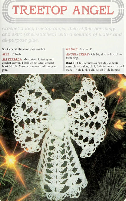 Vintage Crochet Pattern 8" Pretty Shell Stitch Christmas Angel Tree Topper Ornament PDF Instant Digital Download Lace Treetop Angel