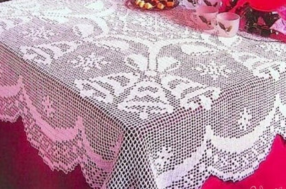 Vintage Filet Crochet Pattern Christmas Bells Tablecloth PDF Instant Digital Download White Thread Cotton Rectangle Holiday Table Cloth