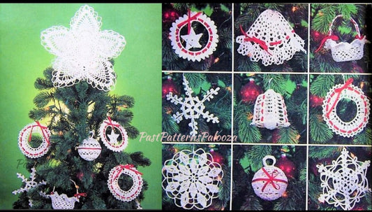 Vintage Thread Crochet Pattern 9 Classic Victorian Lace Christmas Ornaments and Pineapple Star Tree Topper PDF Instant Digital Download