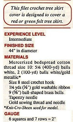 Vintage Filet Crochet Pattern 44" Noel Christmas Bells Tree Skirt PDF Instant Digital Download Cotton Thread Heirloom Skirt Cover