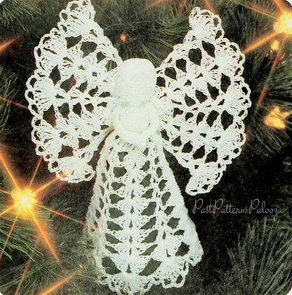 Vintage Crochet Pattern 8" Pretty Shell Stitch Christmas Angel Tree Topper Ornament PDF Instant Digital Download Lace Treetop Angel