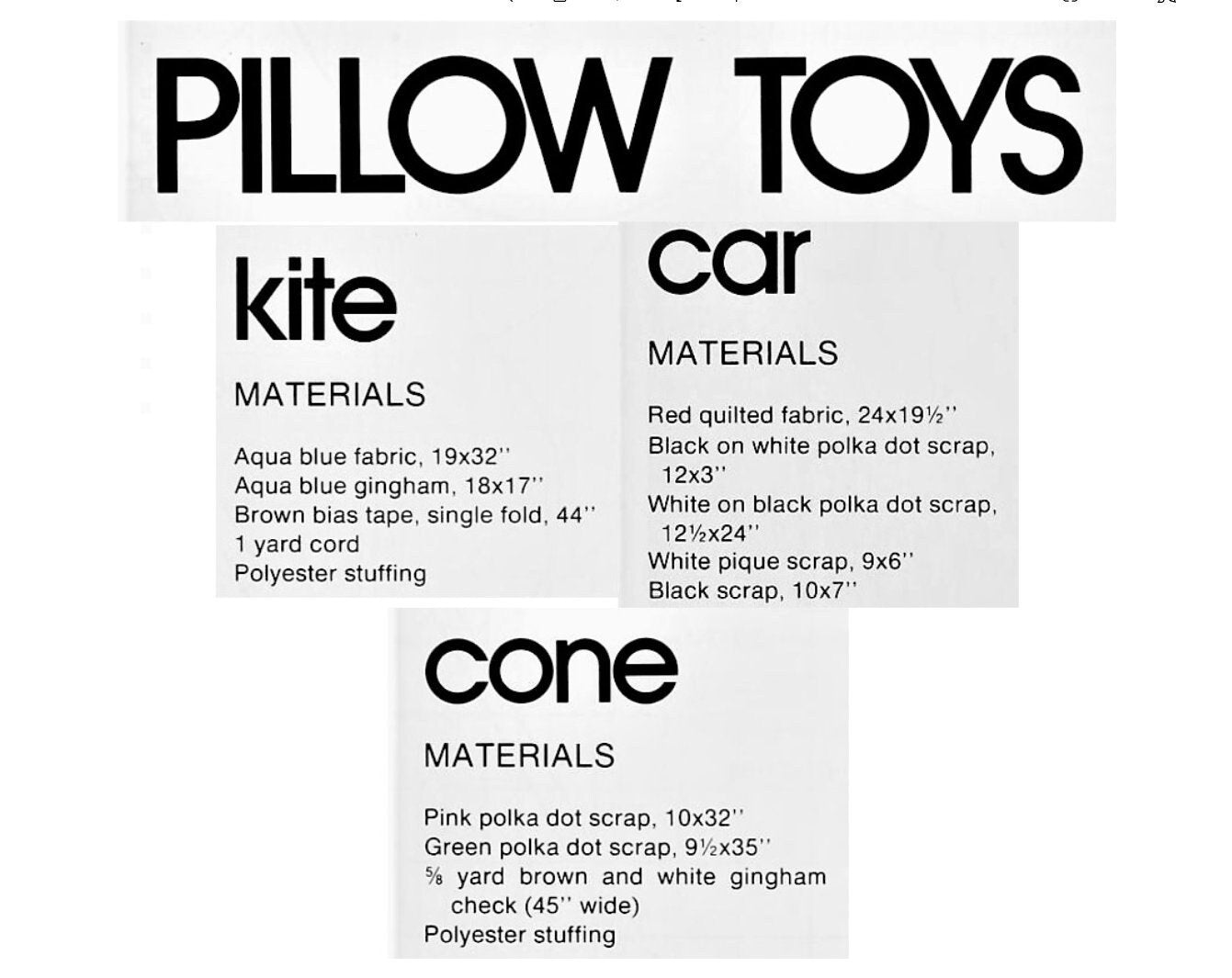 Vintage Sewing Pattern 24" Large Pillow Toys Ice Cream Cone Kite Car PDF Instant Digital Download Soft Fabric Novelty Cushions